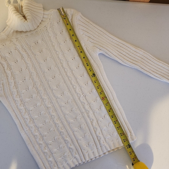 Vintage 90s White Turtleneck Cable Knit Long Sleeve Sweater 1990s Cotton Preppy - Picture 9 of 9